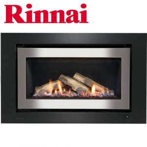 Rinnai 950 Log Fire - S/Steel on Black Fascia & Log Set