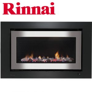 Rinnai 950 Log Fire - S/Steel on Black Fascia & Ceramic Stones