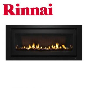 Rinnai 1250 Log Fire – Black Fascia w Stones – K1250BC