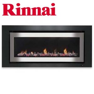 Rinnai 1250 Log Fire – S/Steel on Black Fascia w Stones – K1250SC